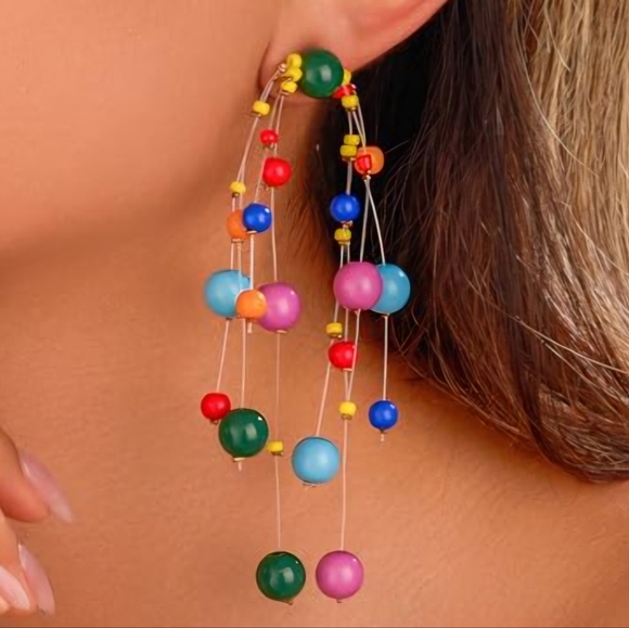 Miusishiyu Jewelry - NWT Abstract Colorful Statement Earrings Beaded Maximalism Bohemian Whimsigoth
